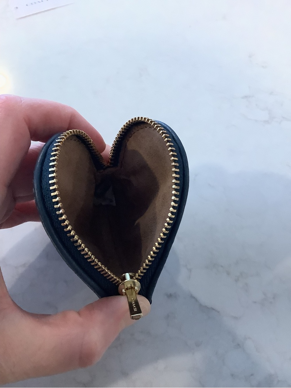COACH Denim Signature Heart Zip Coin Pouch Key Ring with Gold Hardware - Picture 4 of 8